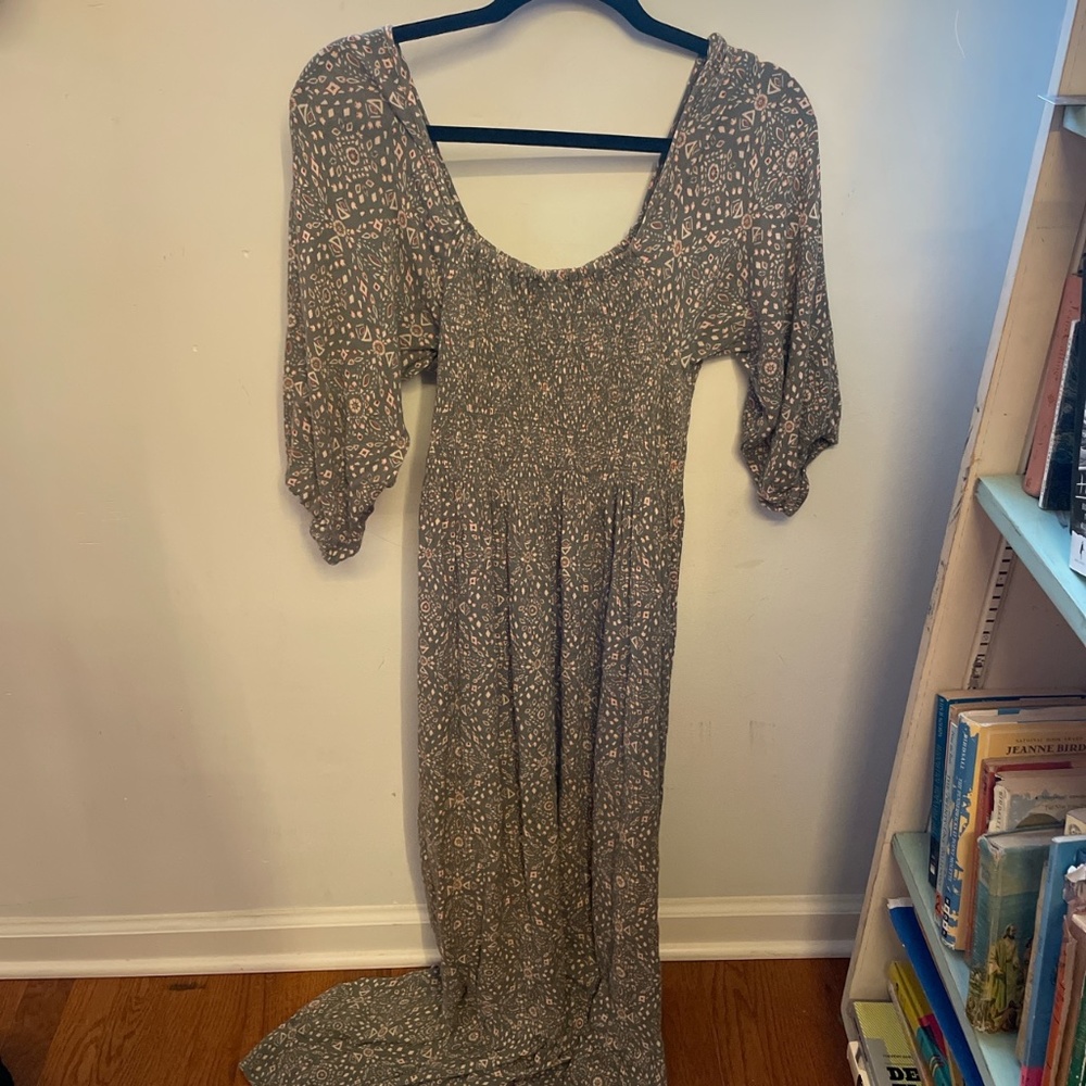 Smocked tree of life maxi dress